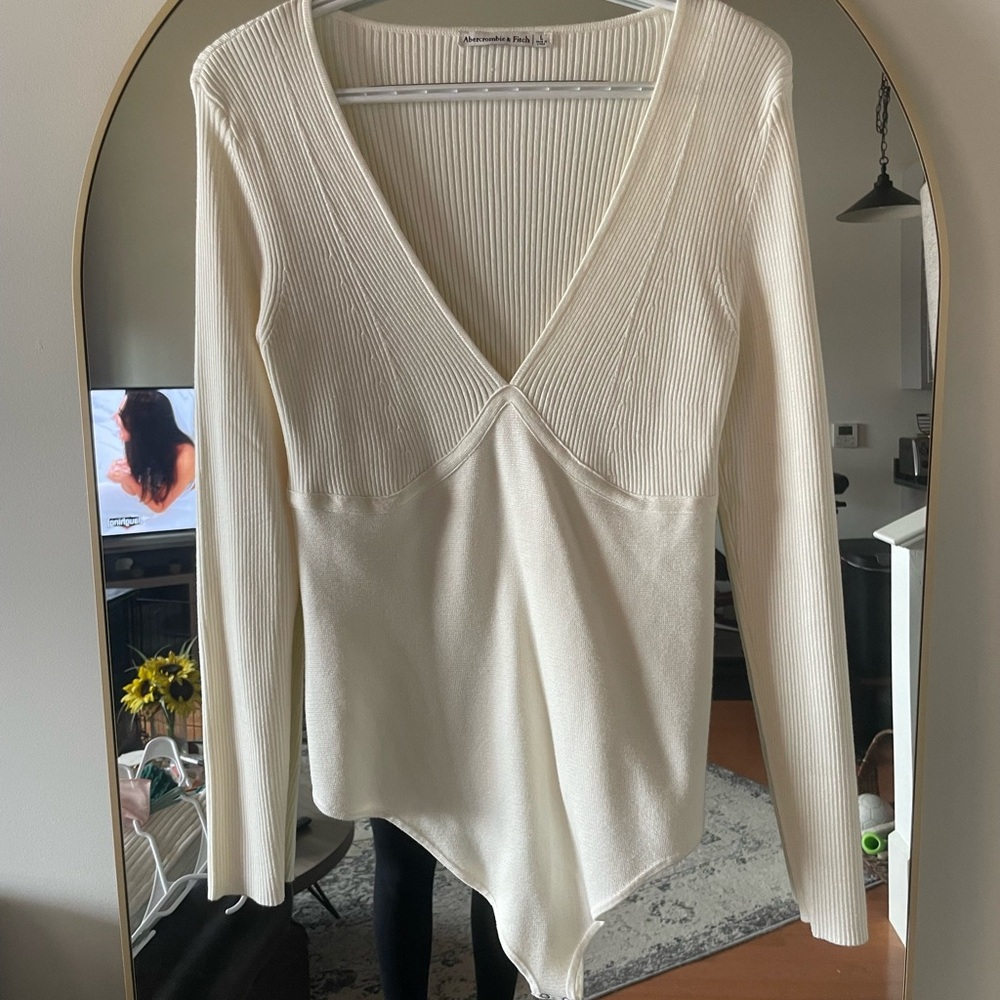 Abercrombie & Fitch Cream Ribbed Bodysuit